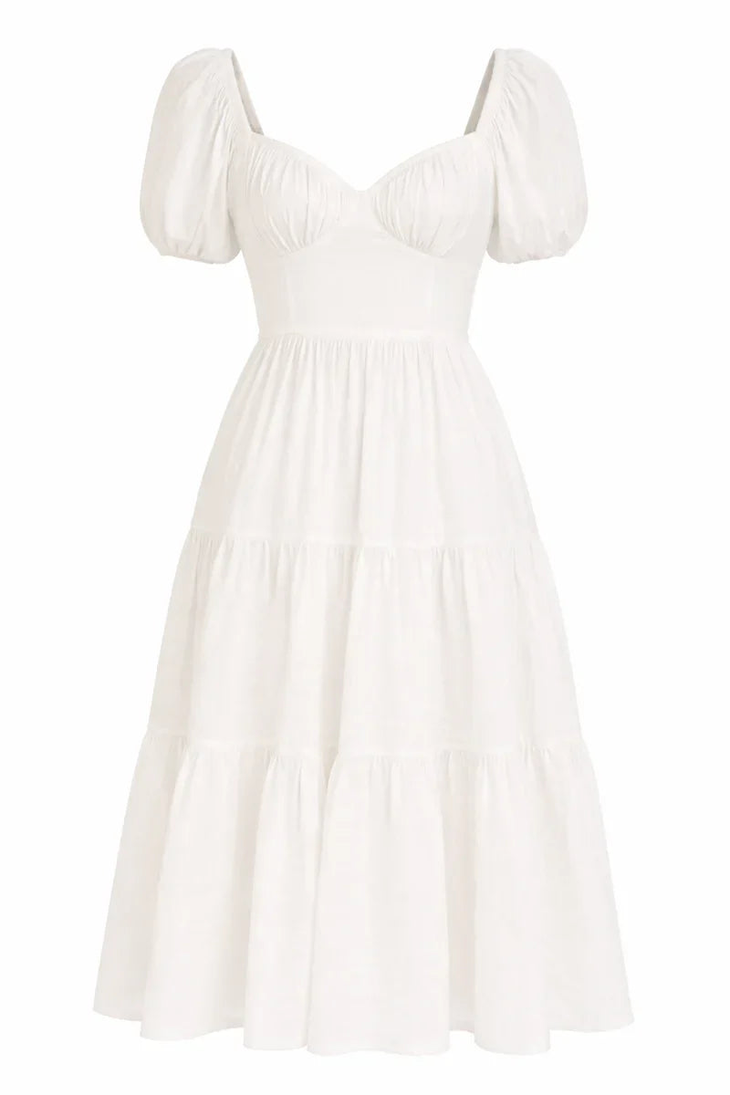 Tiered Puff-Sleeve Maxi Dress