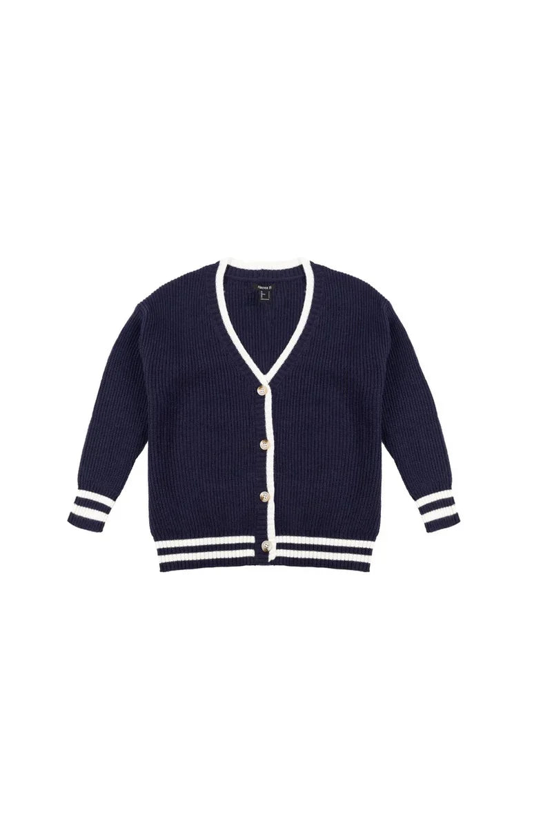 Oversized Contrast-Trim Ribbed Cardigan