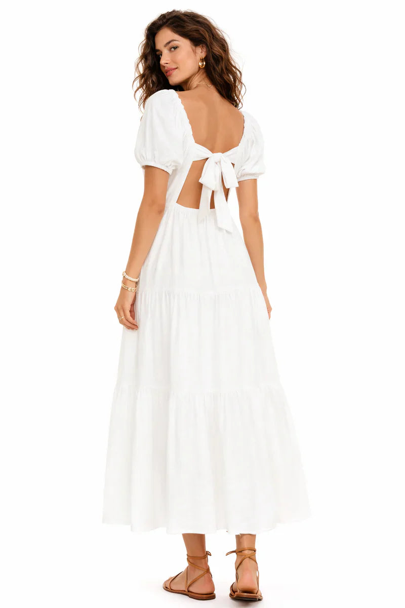 Tiered Puff-Sleeve Maxi Dress