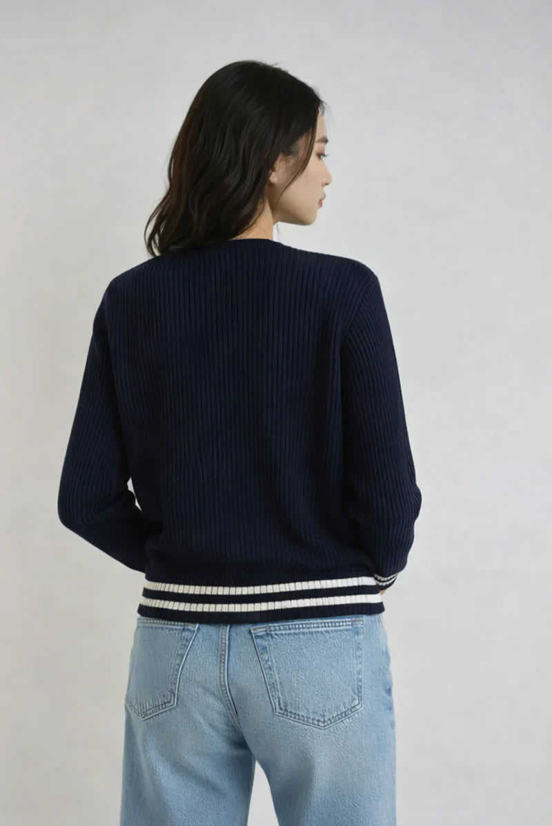 Oversized Contrast-Trim Ribbed Cardigan