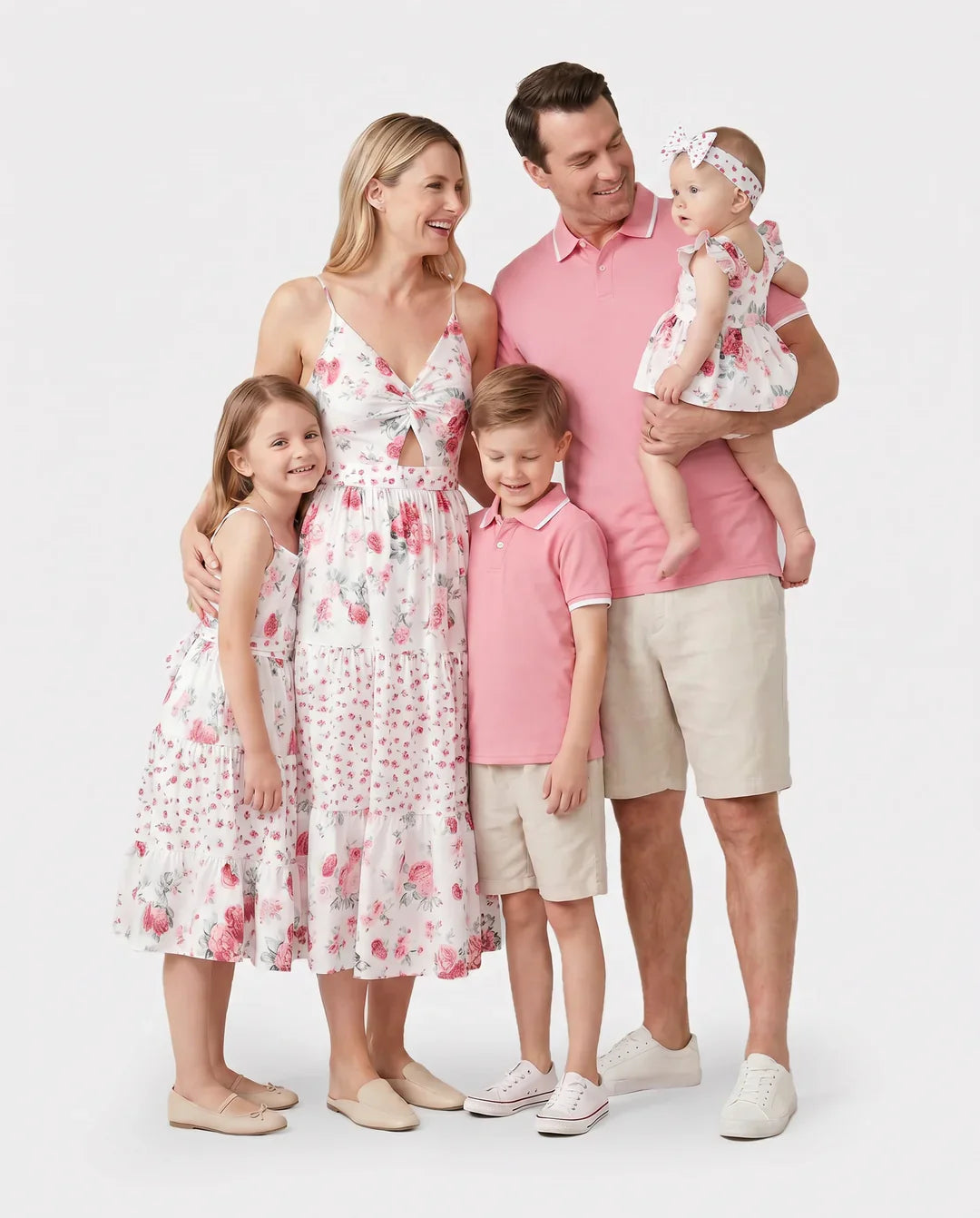 Polo Collar Floral Dress Set – Pink