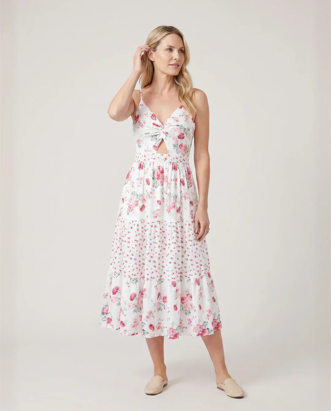 Polo Collar Floral Dress Set – Pink