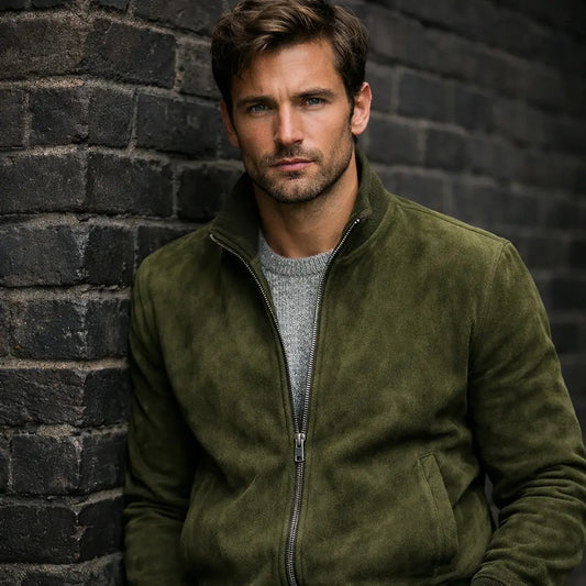 Apex Deals Premium Genuine Suede Bomber Jacket