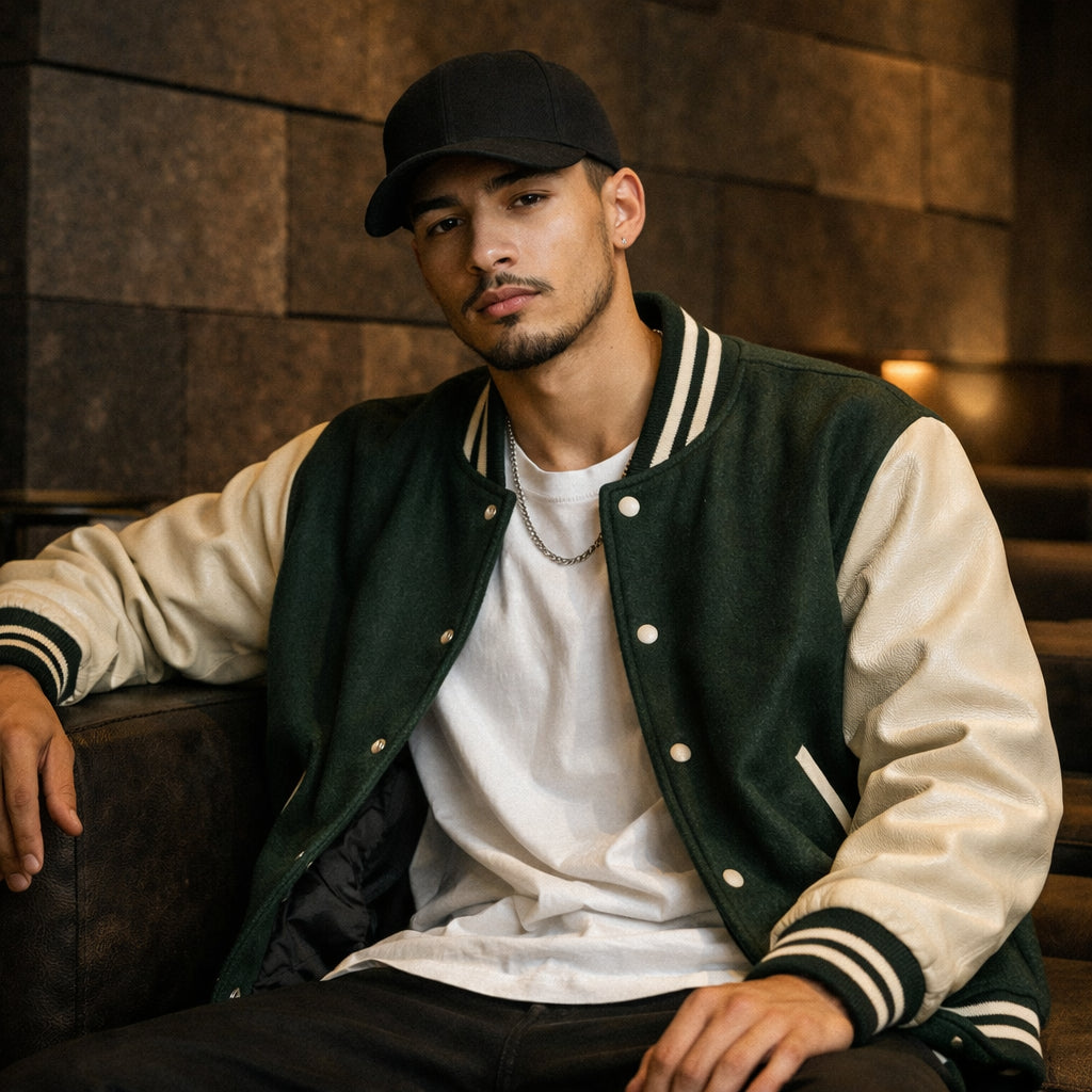 Apex Deals Luxury Leather-Sleeve Heavyweight Varsity Jacket