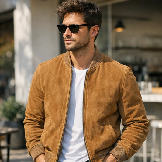 Apex Deals Premium Genuine Suede Bomber Jacket