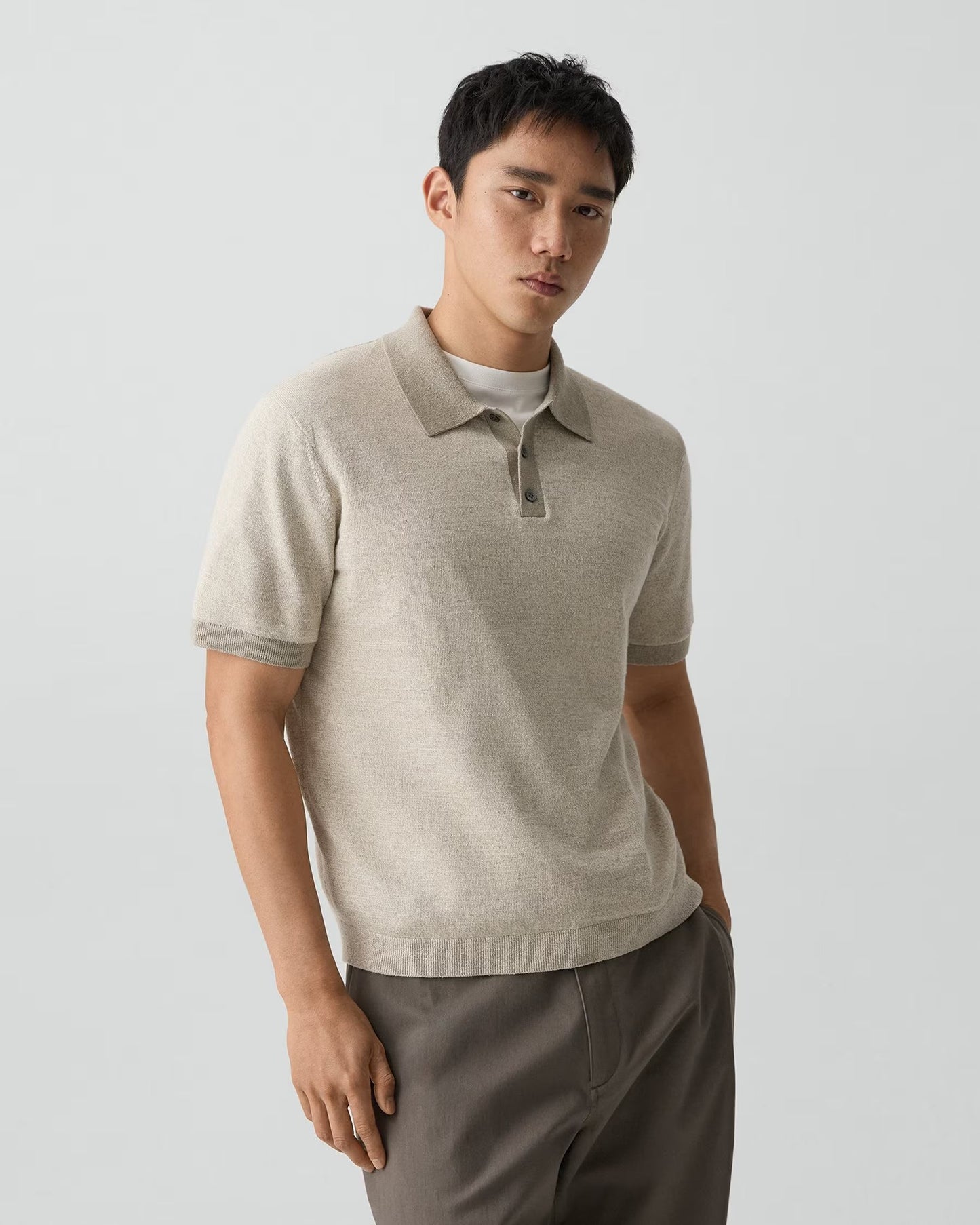 Men’s Short-Sleeve Silk Linen Polo Shirt